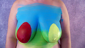 4K Easter Egg Body Paint on Big Tits - Boob Reveal and A Bit of Play
