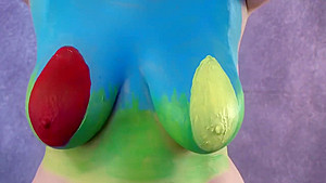 4K Easter Egg Body Paint on Big Tits - Boob Reveal and A Bit of Play