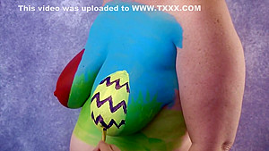 4K Easter Egg Body Paint on Big Tits - Boob Reveal and A Bit of Play