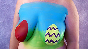 4K Easter Egg Body Paint on Big Tits - Boob Reveal and A Bit of Play