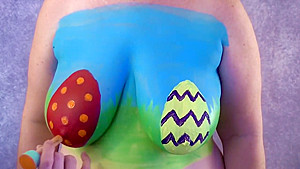 4K Easter Egg Body Paint on Big Tits - Boob Reveal and A Bit of Play