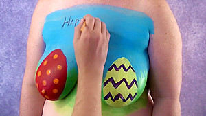 4K Easter Egg Body Paint on Big Tits - Boob Reveal and A Bit of Play
