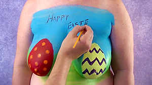 4K Easter Egg Body Paint on Big Tits - Boob Reveal and A Bit of Play