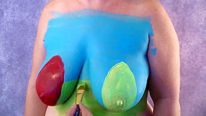 4K Easter Egg Body Paint on Big Tits - Boob Reveal and A Bit of Play