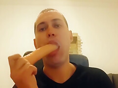 A Young Guy Fucks Himself Hard In The Throat And Ass With A Dildo