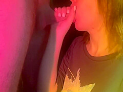 A Young student 18+ Coolly Sucks A Dick To A Neighbor And Gets Cum On Her Face