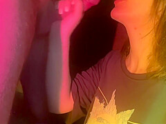 A Young student 18+ Coolly Sucks A Dick To A Neighbor And Gets Cum On Her Face