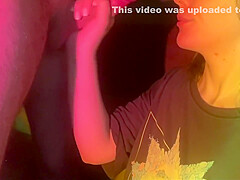 A Young student 18+ Coolly Sucks A Dick To A Neighbor And Gets Cum On Her Face