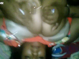 A teen 18+ black bitch BBW receives cum on her boobs