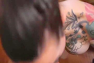 Afternoon Blowjob And Cumshot All Over Tattooed Tits