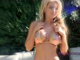 Alexandra in an animal bikini by the pool - Alluringvixens