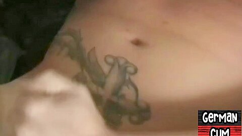 Amateur German gay wanks hard cock till load in closeup