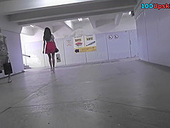 Auburn girl with bubble ass wears thong in upskirt vid