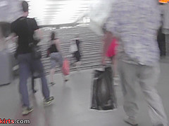 Auburn girl with bubble ass wears thong in upskirt vid