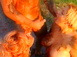 BBW girl has horny piss sex in the mud 