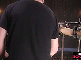 BDSM ballgagged slut suffers pussygaping and stick insertion