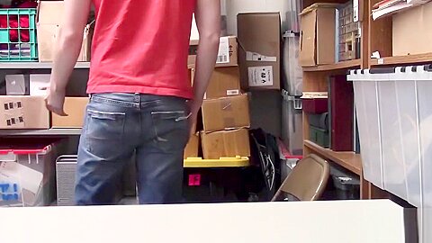 Bearded security officer pounding young thiefs tight ass