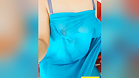 Big Boobs Desi Teasing In Her Blue Saree With Shruti Bhabhi