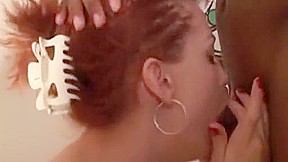 Big black cock fucks a tight pussy redhead milf on the couch