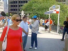 Big boobs bounce while she walks