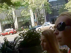 Big boobs bounce while she walks