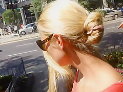 Big boobs bounce while she walks