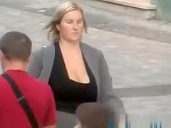 Big tits bouncing on the street