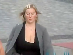 Big tits bouncing on the street