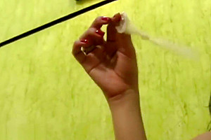 Black hair teen 18+ trans fondles titties and cumshots in condom