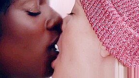 Black muff diver with small tits licked by cute white girl