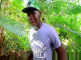 Black solo amateur masturbating in forest