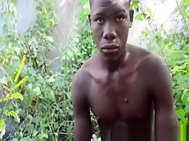 Black solo amateur masturbating in forest