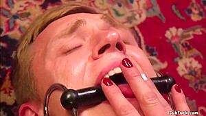 Blonde Femdom Anal Fucks Bound Man