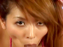 Bodacious Asian fox slurps his cock in a pov