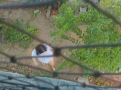 Bottomless Wife Goes Outside And Walk Near Workers