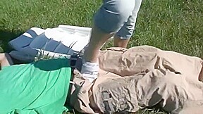 Buffy trampling grass