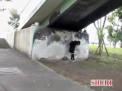 Bum stretching action with petite Japanese broad in the middle of sharking attack