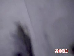 Bum stretching action with petite Japanese broad in the middle of sharking attack