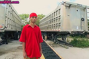 Bushy Black Twink Outdoor Fucked By White Top For Money
