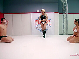 Busty Brunette Is Sucking Her Wrestling Partner With A