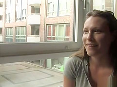 Busty Euro babe disgraced naked in bus