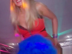 Busty amateur babe fucks stripper in real club