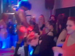 Busty amateur babe fucks stripper in real club
