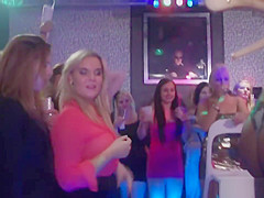 Busty amateur babe fucks stripper in real club
