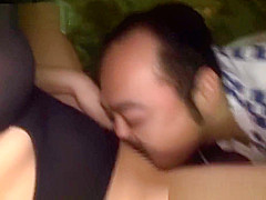 Busty asian jerking and cocksucking in group