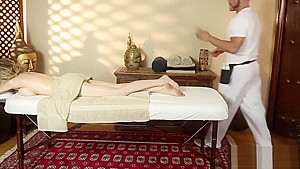 Busty babe riding masseur