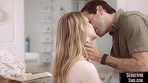 Busty babe sucks before getting fucked during steamy affair