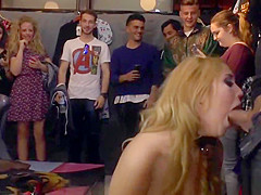 Busty blonde fucked in crowded boutique