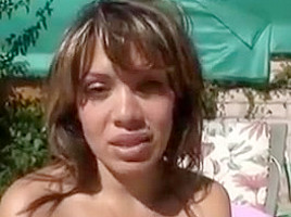 Busty brunette milf blows the pool boy