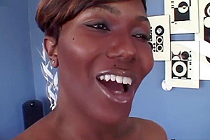 Busty ebony Tgirl throats guys big cock